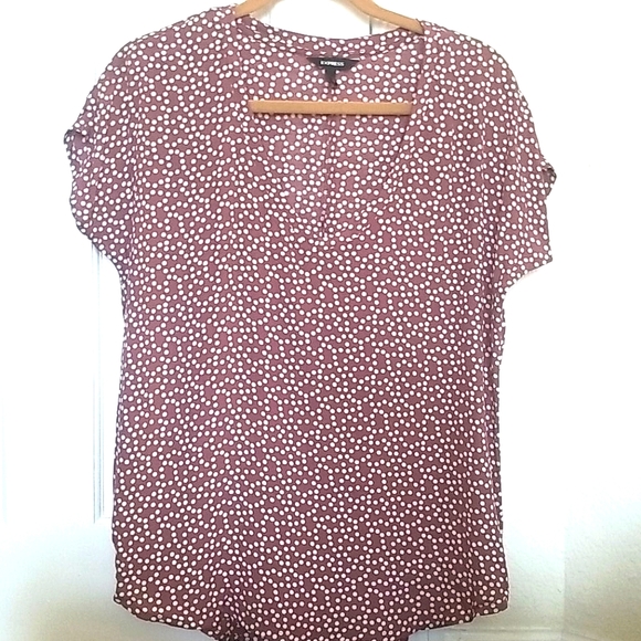 Express Short Sleeve Polka Dot Blouse - Picture 1 of 3